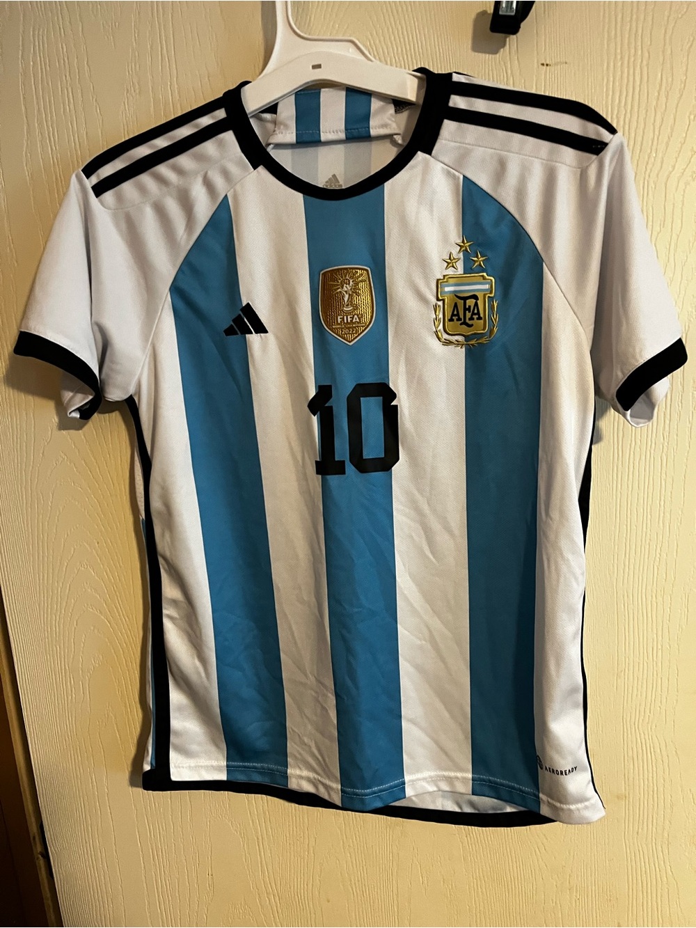 adidas Kids Argentina Soccer Jersey - Sky Blue & White with Black Trim